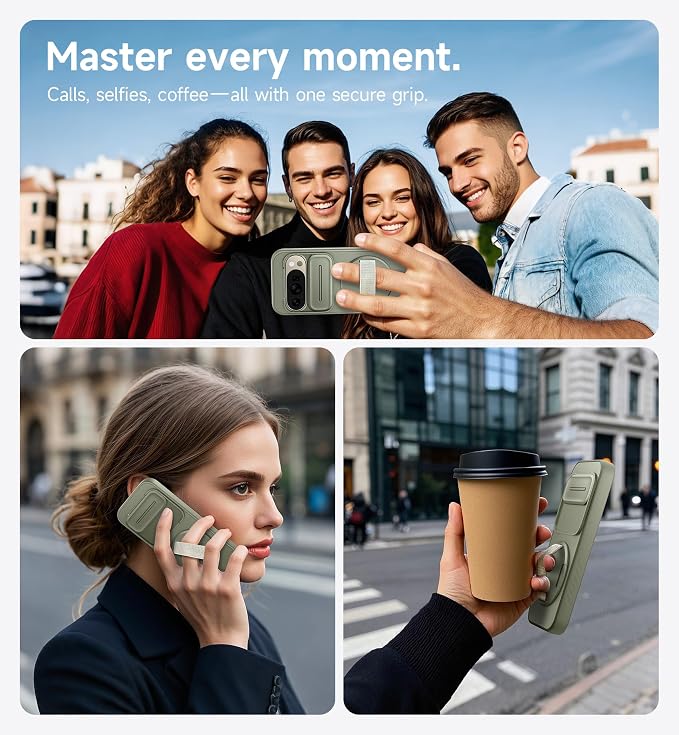 SURITCH for Google Pixel 10/10 Pro Case with 360° Rotatable Hand Strap Phone Grip Holder & Invisible Kickstand & Slide Camera Cover, Protective Cover for Pixel 10/10 Pro -Green - Image 4