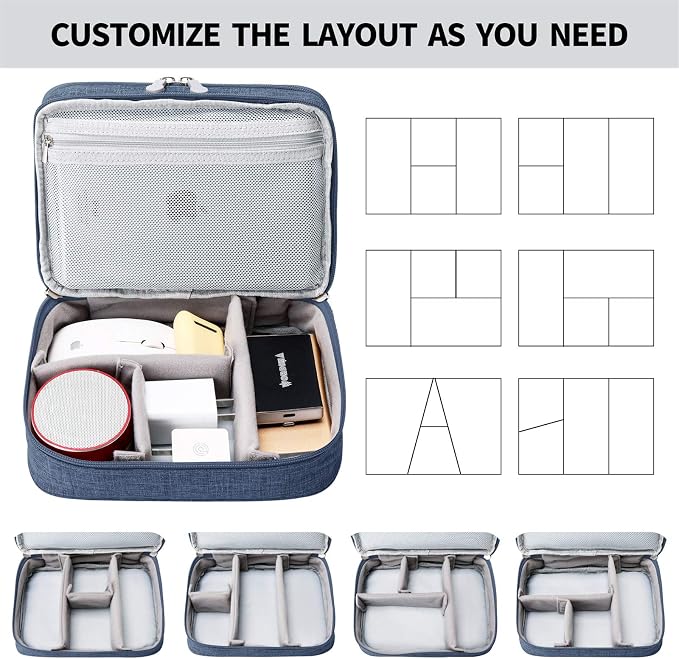 mygreen Electronic Accessories Organizer Bag, Waterproof Double Layer Travel Storage Case with Adjustable Padded Dividers, Portable Hard Pouch for Cables, Charger, Power Bank, Phone, Hard Drive Blue - Image 5