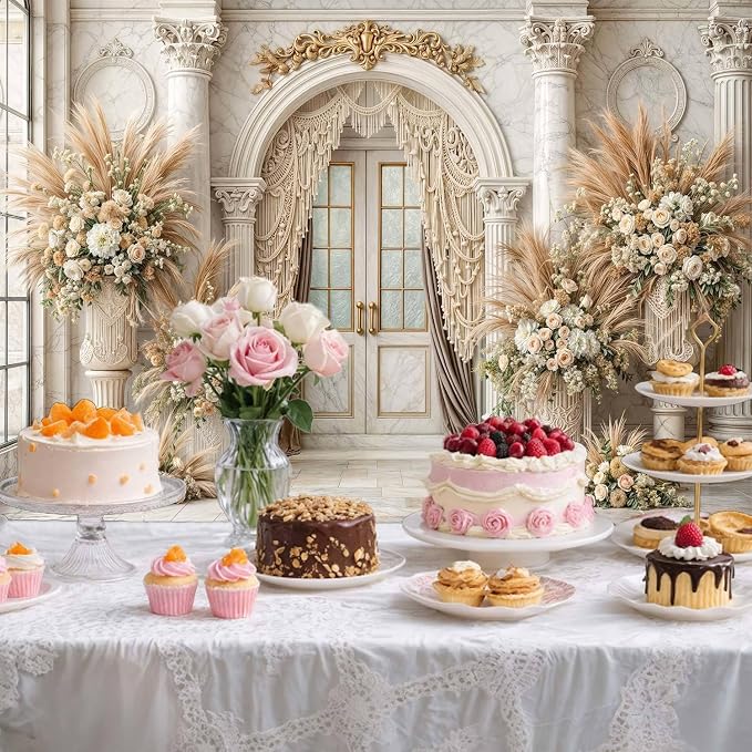 7X5ft European Retro Palace Backdrop Elegant Boho Flowers Photography Background Luxurious Dreamlike Wedding Bridal Shower Party Decoration Supplies Cake Table Photo Booth Studio Props - Image 6