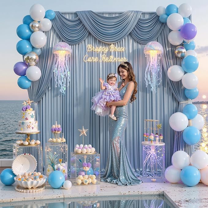 10x10FT Baby Blue Sequin Backdrop Curtain for Party - 2 Panels 5x10FT Wrinkle-Free Shimmer Drapes for Birthday, Wedding, Christmas, Decorations & Photography - Image 4