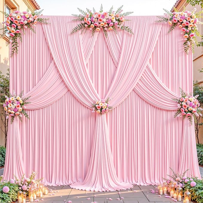 24ftx10ft Wrinkle Free Pink Backdrop Curtain - 10 Feet Photography Backdrop Drapes, Silky Polyester Back Drop Cloth for Wedding Baby Shower Balloon Arch Background - Image 7