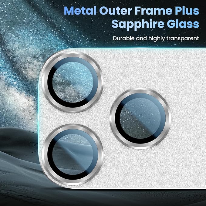 Uyiton for iPhone 17 Pro Camera Lens Protector, Metal Frame Glass Cover | Not Easy to Break, Strong Adsorption, Case-Friendly, Metal 9H Sapphire Glass Rear Camera Screen Cover, Silver, 2 Packs - Image 5