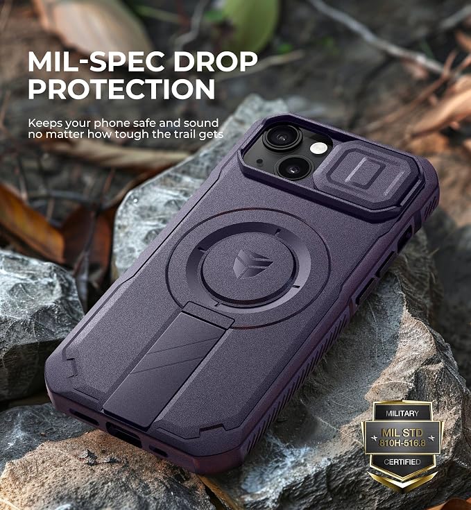 Dexnor for iPhone 13/14 Case with Slide Camera Cover & Adjustable Kickstand, Compatible with MagSafe, Rugged Shockproof Bumper Cases Heavy-Duty Magnetic Protective Cover,6.1 inch,Phantom Purple - Image 6