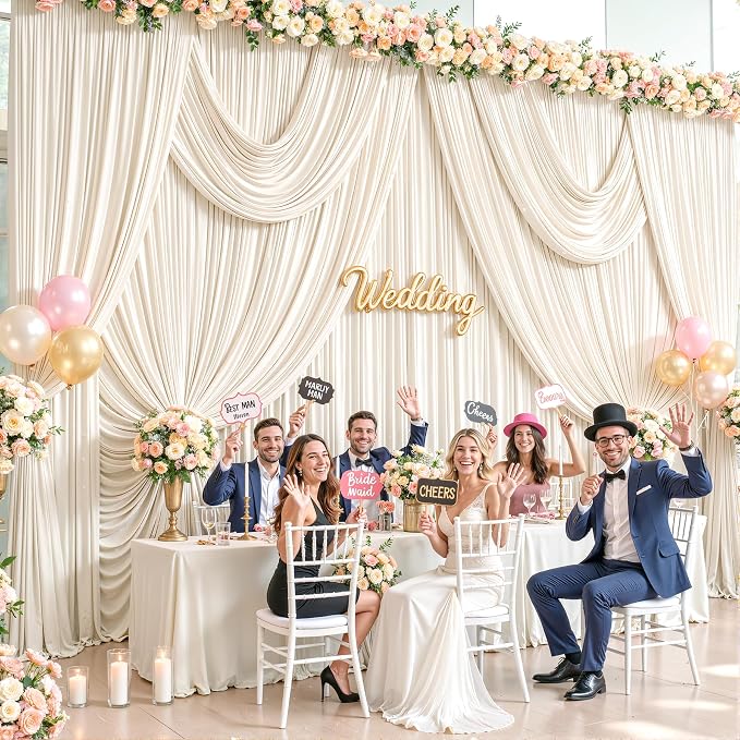 6 Panels Champagne Backdrop Curtains for Wedding Party Wrinkle Free Backdrops Curtain Drapes Fabric Decorations Photo Back Drop Cloth for Baby Shower Photography Stage Reception 30ft(W) x 12ft(H) - Image 3