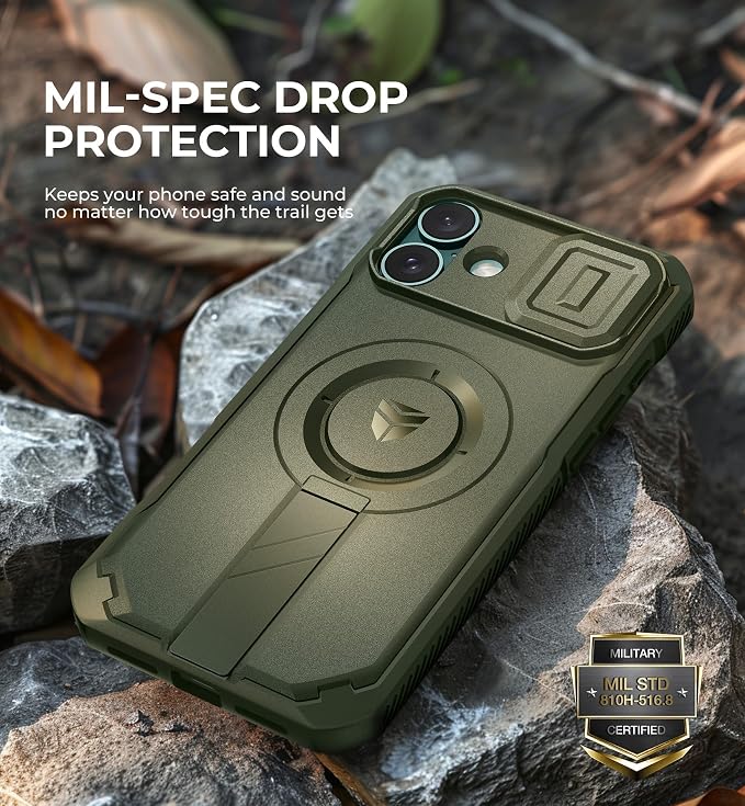 Dexnor for iPhone 16 Plus Case with Slide Camera Cover & Adjustable Kickstand, Magnetic Rugged Shockproof Bumper Cases Heavy-Duty Mangetic Protective Cover,Army Green - Image 6