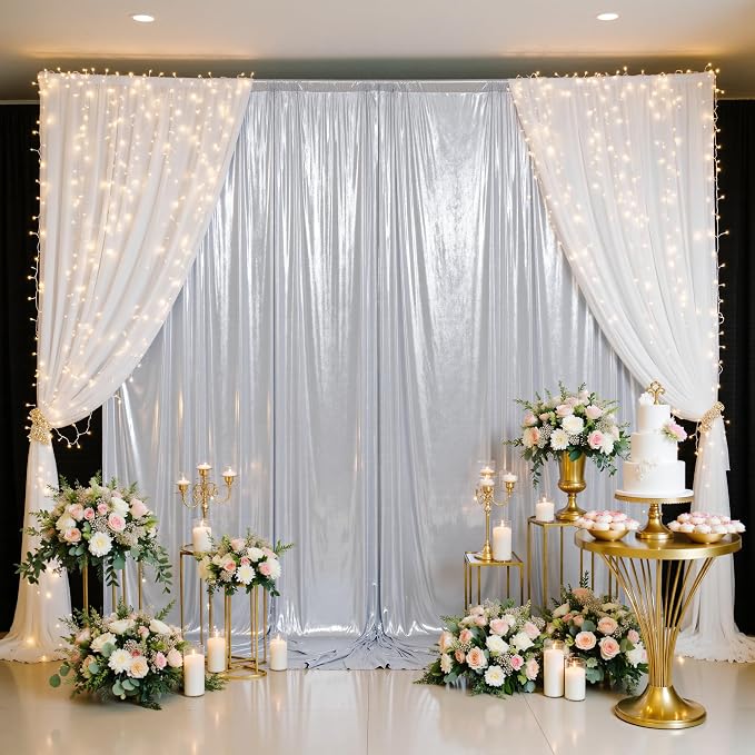 10x10FT Silver Sequin Backdrop Curtain for Party - 2 Panels 5x10FT Wrinkle-Free Shimmer Drapes for Birthday, Wedding, Christmas, Decorations & Photography - Image 8
