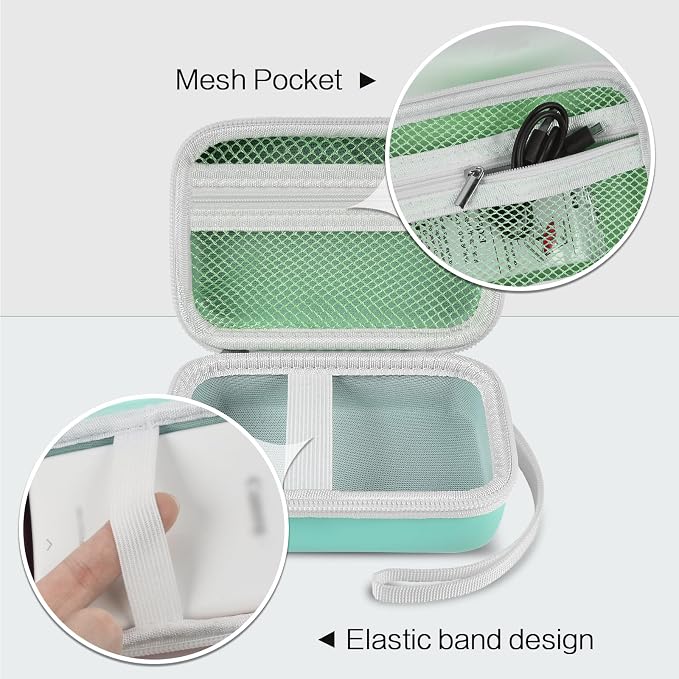 Case for Canon Ivy 2 / CLIQ+2/ CLIQ 2/ for KODAK Step Mini Photo Printer | Hard-shell EVA case, Zippered Mesh Pocket Fits Photo Paper & Cable, Securing Straps, Detachable Handle, Case Only, Green - Image 4