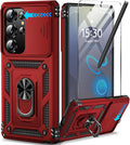 Taisairu for Samsung Galaxy S25 Ultra Case with Screen Protector & Slide Camera Lens Cover, Built-in Magnetic Ring Stand Shockproof Protective Phone Case for Samsung S25 Ultra Case (Red) by Taisairu