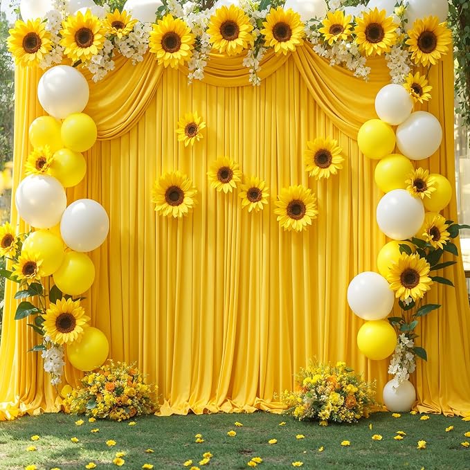 10x12 Yellow Backdrop Curtains for Wedding Party Wrinkle Free Backdrops Curtain Drapes Fabric Decorations Photo Back Drop Cloth for Baby Shower Photography Stage Reception 5ft x 12ft,2 Panels - Image 2