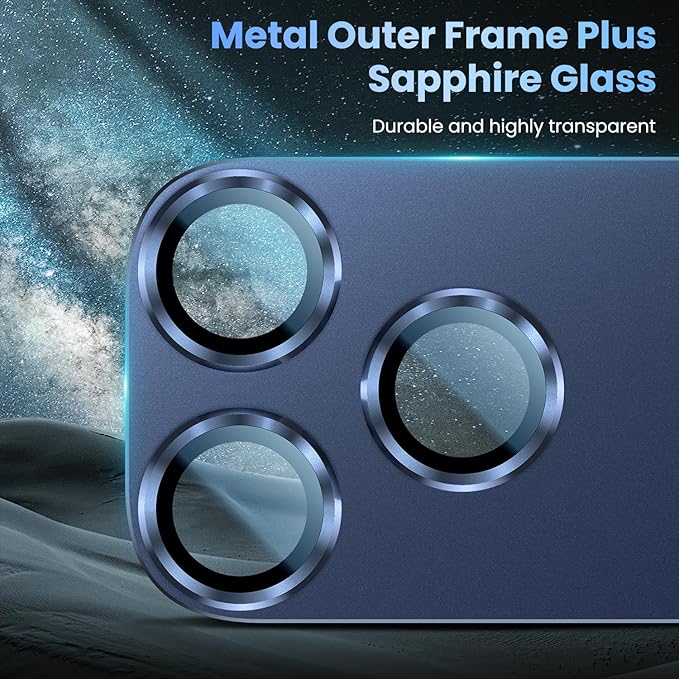Uyiton for iPhone 17 Pro Max Camera Lens Protector, Metal Frame Glass Cover | Not Easy to Break, Strong Adsorption, Case-Friendly, Metal 9H Sapphire Glass Rear Camera Screen Cover, Deep Blue - Image 5