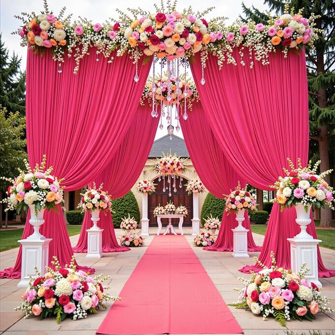 30 ft x 10 ft Wrinkle Free Fuchsia Backdrop Curtain for Parties, 6Panels Polyester Hot Pink Photo Backdrop Drapes for Wedding Birthday Party Baby Shower - Image 2