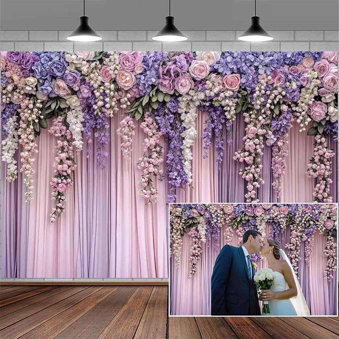 20x10ft Purple Flower Wedding Photography Backdrop Lavender Floral Wedding Bridal Photography Backdrop Anniversary Birthday Baby Shower Girl Party Banner Photo Booth Props Background Wall Decor by Mtsxfy