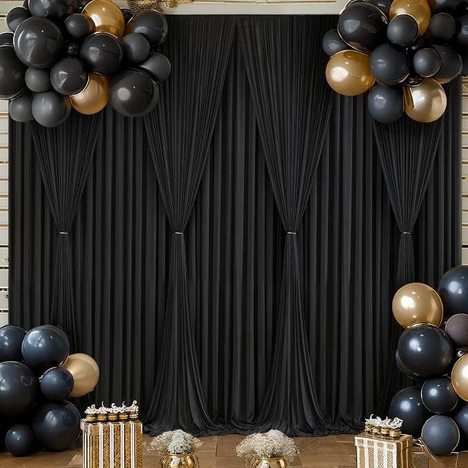 Black Backdrop Curtain 6 Panels-Wrinkle-Free Black Curtains Polyester Photography Drapes for Wedding Birthday Party Photo Background Backdrop Stand- 24 X10FT - Image 6
