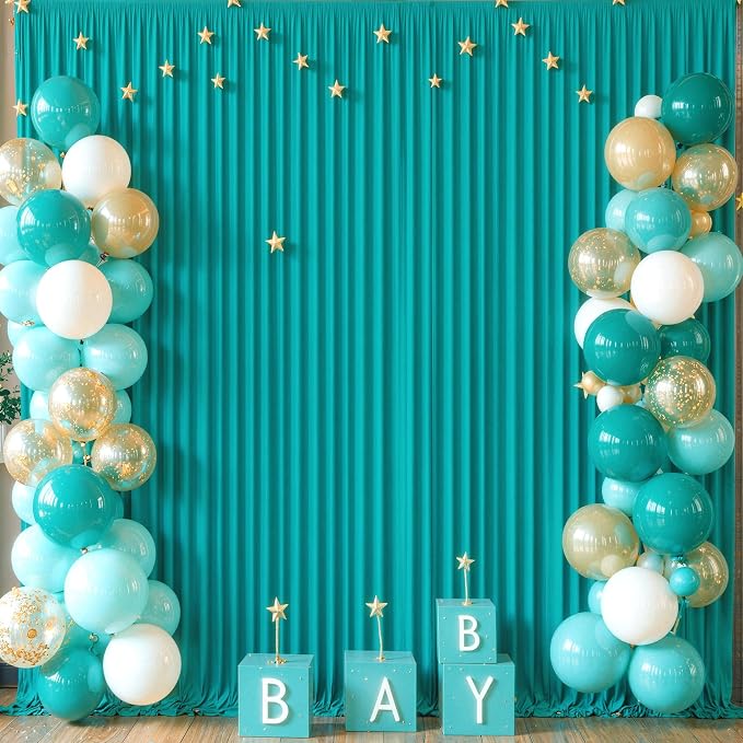 4 Panels Turquoise Backdrop Curtain for Parties Wrinkle Free Photo Backdrops Drapes Background Fabric Decoration for Baby Shower Wedding Birthday Party 20ft(W) x 10ft(H) - Image 8