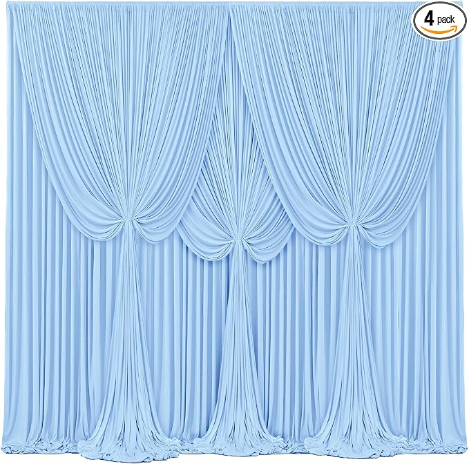 4 Panels Baby Blue Backdrop Curtains for Wedding Party Wrinkle Free Backdrops Curtain Drapes Fabric Decorations Photo Back Drop Cloth for Baby Shower Photography Stage Reception 20ft(W) x 12ft(H) by Tao-GePartyDecorations