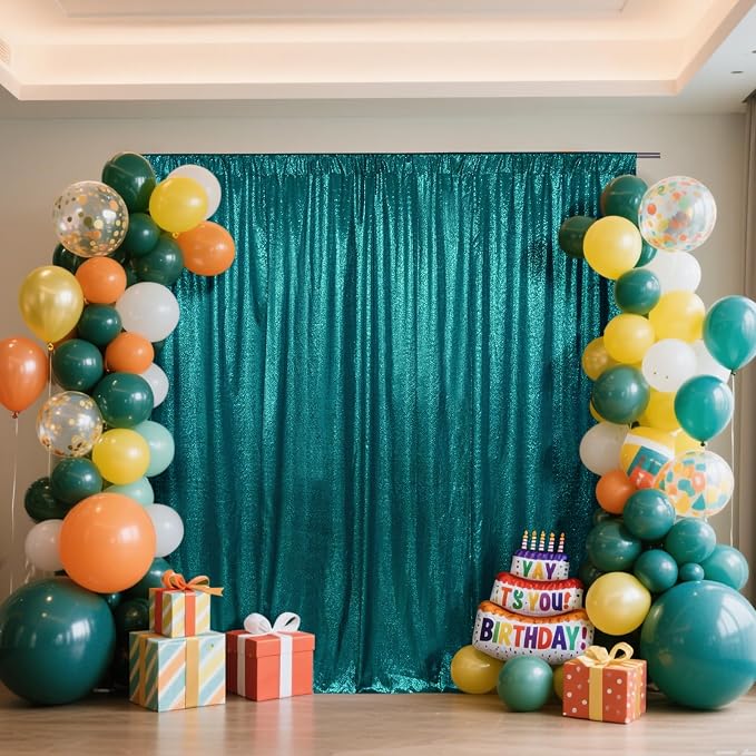 SquarePie 8x8ft Teal Sequin Backdrop, High Density Non-Transparent Glitter Curtain for Photography, Birthday, Wedding Party Decorations, Thick Solid Background with 4" Rod Pocket, 1 Panel by SquarePie