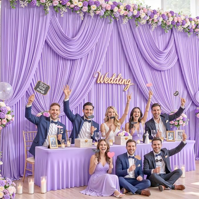 10 Panels Lavender Backdrop Curtains for Wedding Party Wrinkle Free Backdrops Curtain Drapes Fabric Decorations Photo Back Drop Cloth for Baby Shower Photography Stage Reception 50ft(W) x 12ft(H) - Image 2