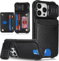 Cavor for iPhone 13 Pro Max/12 Pro Max Wallet Case with Card Holder, Black | Slide Camera Control Cover, PU Leather Kickstand Stand Protective Phone Case for Women Men by Cavor