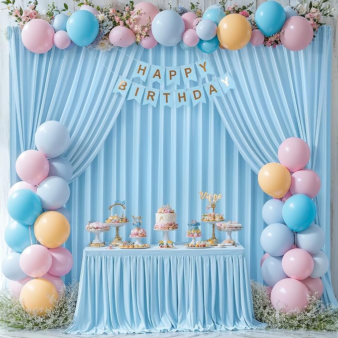 Blue Backdrop Curtains 10 Panels - Wrinkle-Free Light Blue Curtains Polyester Photography Drapes Photo Background for Baby Shower Birthday Party Decorations- 40 X10FT - Image 6