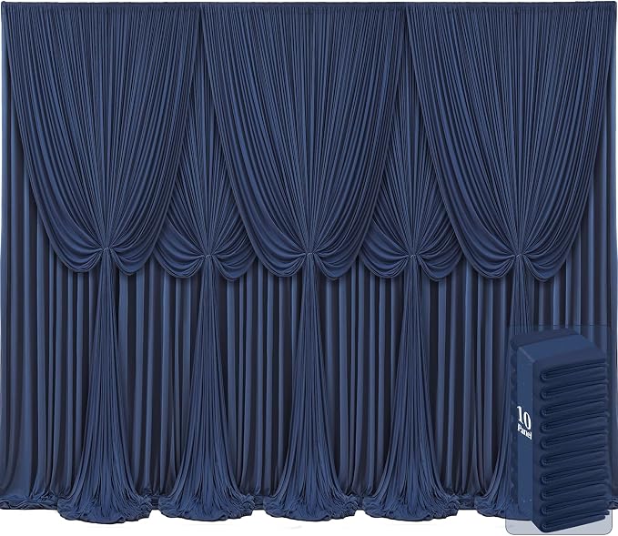 10 Panels Navy Blue Backdrop Curtains for Wedding Party Wrinkle Free Backdrops Curtain Drapes Fabric Decorations Photo Back Drop Cloth for Baby Shower Photography Stage Reception 50ft(W) x 12ft(H) by Tao-GePartyDecorations