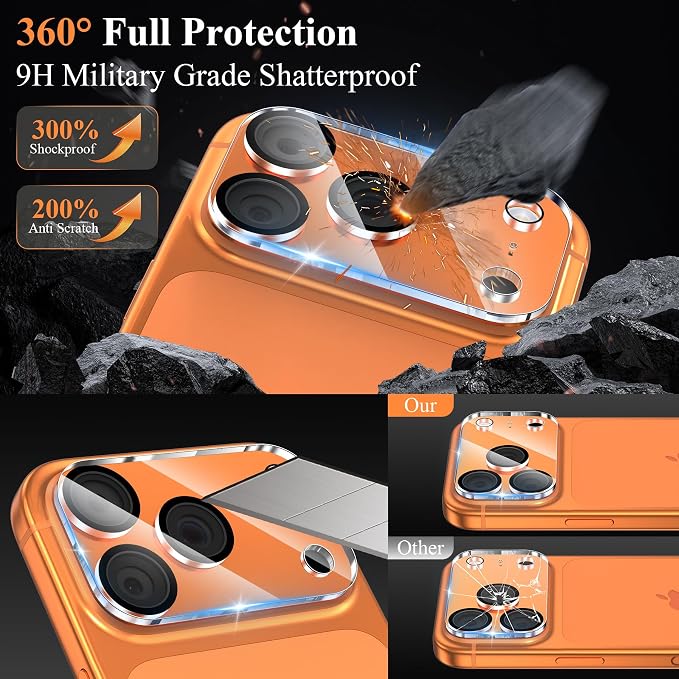 4 Pack Camera Lens Screen Protector Compatible with iPhone 17 Pro Max | 9H Tempered Glass Camera Lens Cover Decoration, Case Friendly, High Definition, Scratch-Resistant, Clear+Black Circle - Image 3