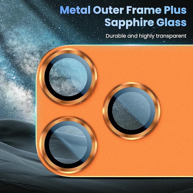 Uyiton for iPhone 17 Pro Camera Lens Protector, Metal Frame Glass Cover | Not Easy to Break, Strong Adsorption, Case-Friendly, Metal 9H Sapphire Glass Rear Camera Screen Cover, Cosmic Orange, 2 Packs - Image 5