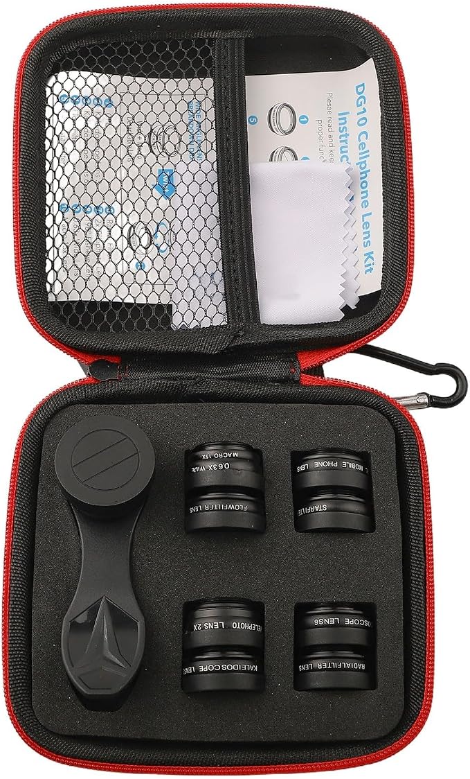 10-in-1 Smartphone Lens Kit with 0.36x Wide Angle 15x 198° Fisheye 2x Telephoto CPL Star Filter, 17mm Clip for Mobile Phone Camera Attachment for Content Creation by Unknown