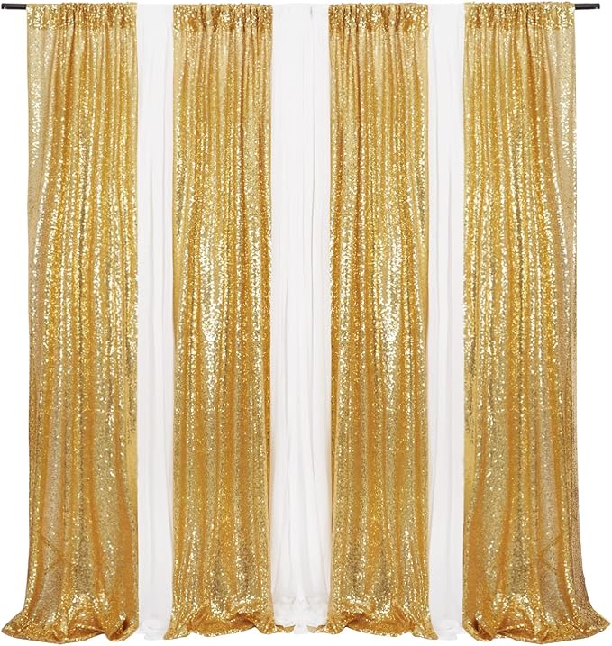 Poise3EHome Gold Sequin Backdrop Curtain, 2 Panels 2Ft x 8Ft Glitter Photography Background for Party Baby Shower Wedding Birthday Christmas Thanksgiving Halloween Decoration - Image 7