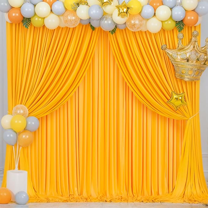 4 Panels Marigold Backdrop Curtain for Parties Wrinkle Free Photo Curtains Backdrop Drapes Fabric Decoration for Wedding Birthday Party Baby Shower 20ft(W) x 10ft(H) - Image 2