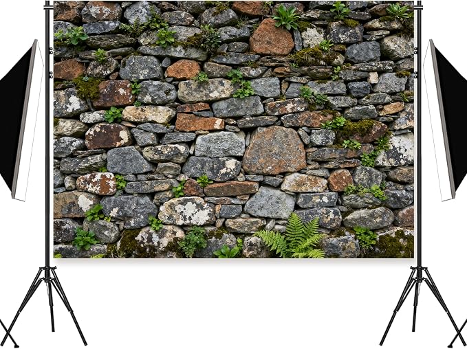 7x5ft Fabric Vintage Brick Stone Wall Backdrop Stone Wall Greenery Banner for Photo Background Wedding Kids Birthday Photo Studio Vinyl Prop - Image 3