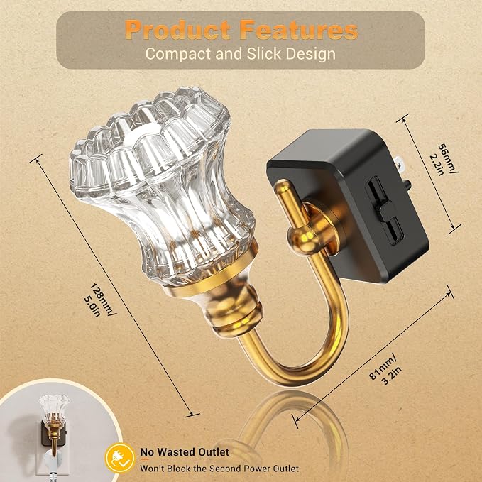 JandCase Night Light, Night Lights Plug into Wall, Glass Floral Nightlight | 2Pack Dimmable Glass LED Nightlight, 0-100LM Flower Nightlights, Dusk to Dawn Sensor, 1W Vintage Nite Light for Bathroom - Image 6