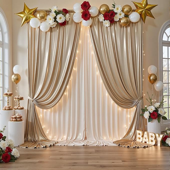 10x10FT Champagne Sequin Backdrop Curtain for Party - 2 Panels 5x10FT Wrinkle-Free Shimmer Drapes for Birthday, Wedding, Christmas, Decorations & Photography - Image 4