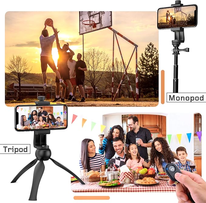 Universal Phone Tripod Mount Adapter with Ｗireless Camera Remote, Cell Phone Holder with Adjustable Clamp for Selfie Stick Monopod Compatible with iPhone, Samsung and so on -White - Image 7
