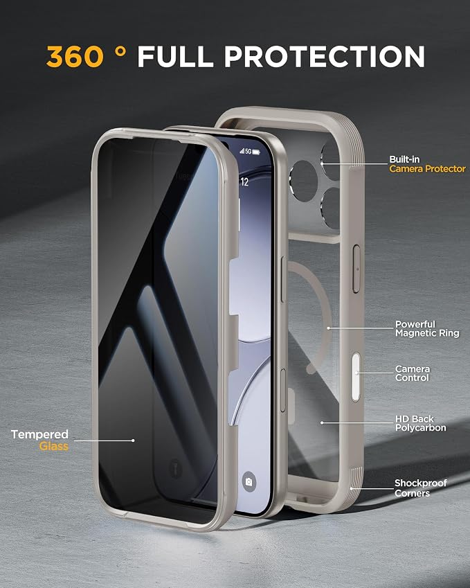 miracase for iPhone 17 Pro Privacy Series Case, Magsafe, Titanium | Built-in Privacy Screen Protector | 360° Full Protection | Colored Bezel & Clear Back | Shock-Absorbent | 6,3 Inch - Image 3