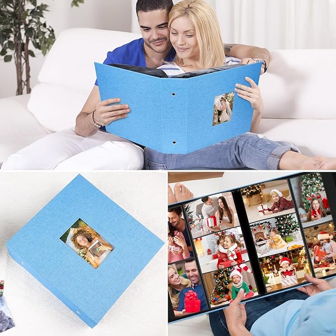Aevdor Large Capacity 4x6 Photo Album, 1000 Photos, Linen Cover, Blue | Black Inner Pages, 3 Horizontal and 2 Vertical Pockets per Side, Front Photo Window, Family, Wedding & Travel Memories - Image 4