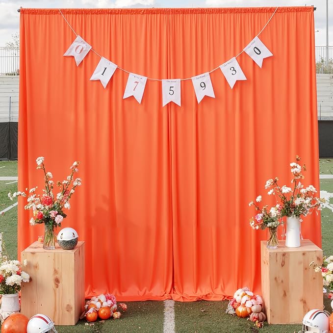 20 ft x 10 ft Wrinkle Free Orange Backdrop Curtain for Parties, 4 Panels 10ft Polyester Orange Photo Backdrop Drapes for Graduation Birthday Wedding Party Stage Curtains - Image 8