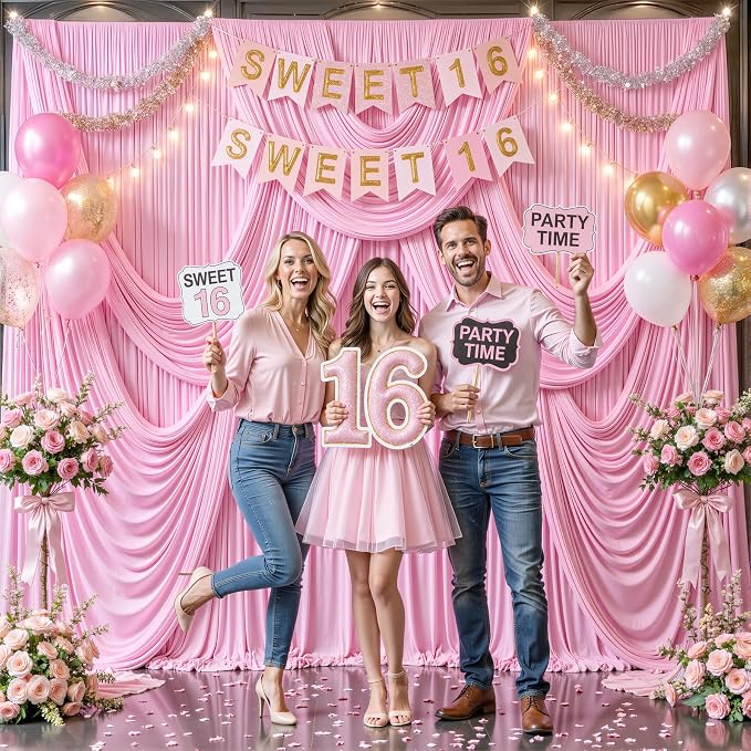 6 Panels Pink Backdrop Curtain for Parties Baby Shower Wrinkle Free Pink Photo Curtains Backdrop Drapes Fabric Decoration for Wedding Birthday Party 30ft(W) x 10ft(H) - Image 4