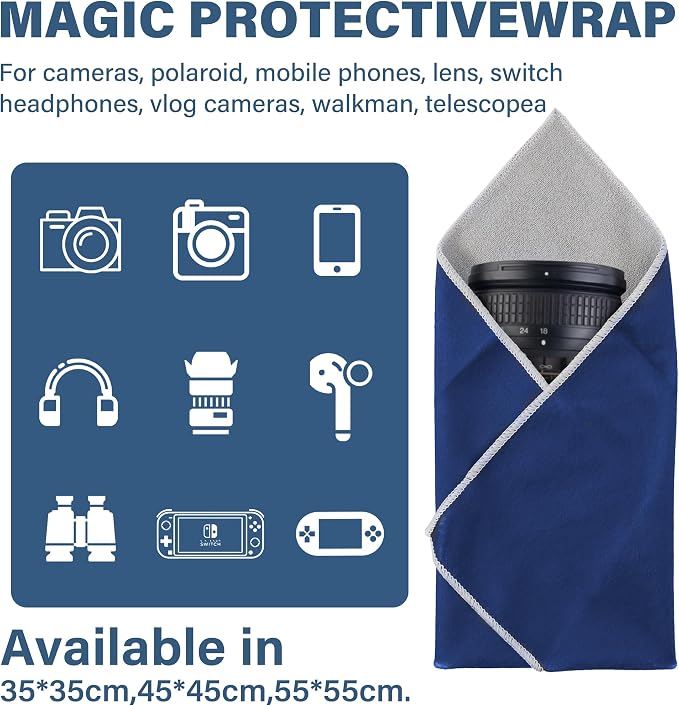 Walking Way Protective Wrap, Self-Adhesive Magic Cloth Camera Wrap, Storage Cloth, Anti-Scratch, Dustproof, Washable Lens Pouch for DSLR, Smartphones, Laptops, Cosmetic (Classic Dark Blue, 17.71 inch) - Image 2