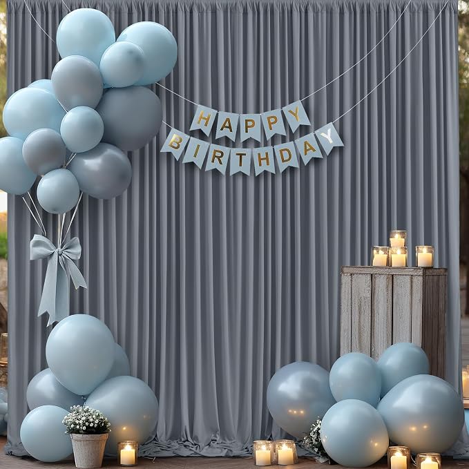 4 Panels Charcoal Backdrop Curtain for Parties Wedding Wrinkle Free Silver Grey Photo Curtains Backdrop Drapes Fabric Decoration for Birthday Party Baby Shower 20ft(W) x 10ft(H) - Image 7