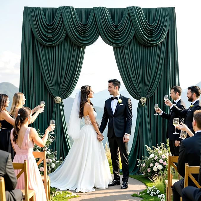 10ftx10ft Hunter Green Backdrop Curtains for Parties, Wrinkle Free 2 Panels Silky Polyester Photo Backdrop Drapes Back Drop Cloth Drapery for Wedding Birthday Photography Background - Image 7