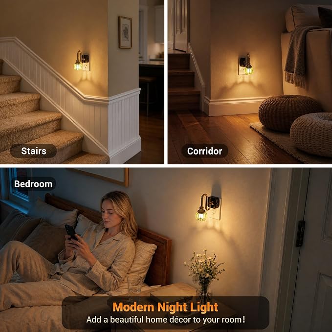 JandCase Night Light, Night Lights Plug into Wall Green Tulip | LED Nightlight, 0-100LM Dimmable Nightlights, Dusk to Dawn Sensor, 1W Vintage Nite Light for Bathroom Hallway Decor, 1 Pack - Image 6