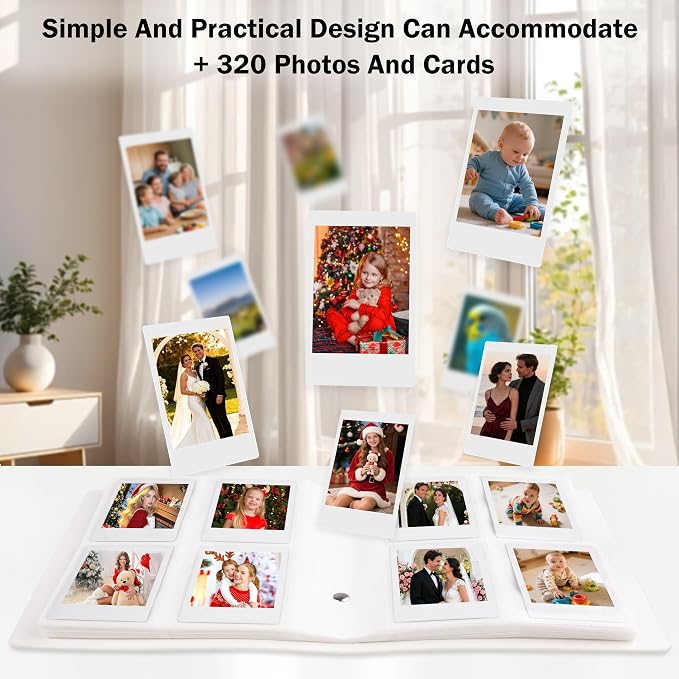 Veicevol 320-Pocket 2x3 Photo Album for Instax Mini and Polaroid, White | PU Leather Cover Keeps, Fits Instax Mini and Polaroid 2x3 Photos, Protects Travel, Wedding and Family Memories - Image 2