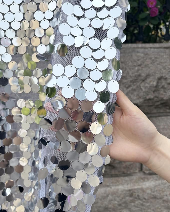 Silver Sequin Backdrop 18MM Large Sequins, 4x10 Feet, 2 Panel Glitter Sparkler Shimmer Backdrop for Decor, Parties, Home - Image 2
