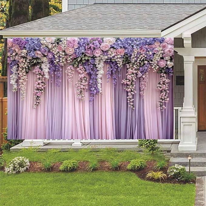 20x10ft Purple Flower Wedding Photography Backdrop Lavender Floral Wedding Bridal Photography Backdrop Anniversary Birthday Baby Shower Girl Party Banner Photo Booth Props Background Wall Decor - Image 3