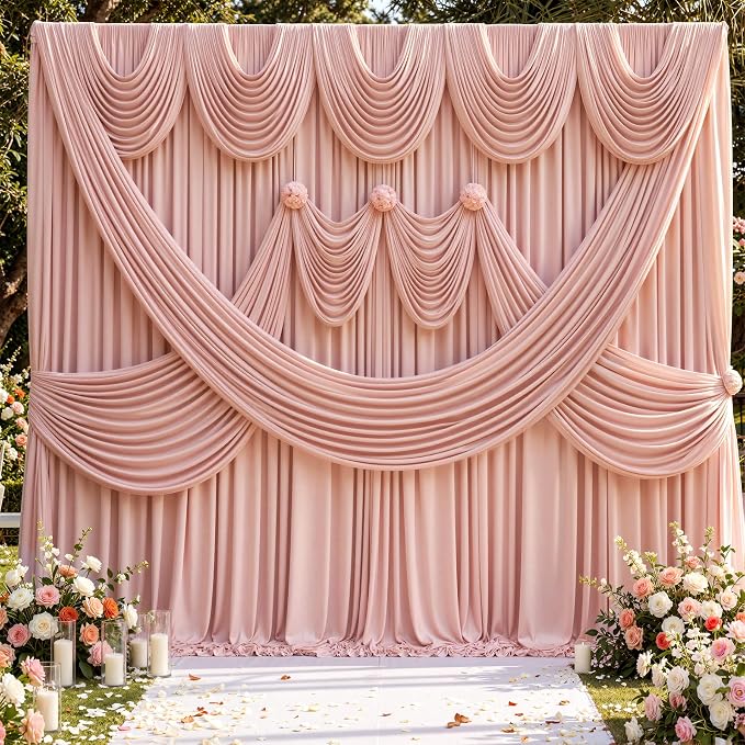 20x10ft Wrinkle Free Dusty Pink Backdrop Curtains for Parties, 4 Panels 5x10ft Silky Polyester Photo Backdrop Drapes Back Drop Cloth Drapery for Wedding Birthday Photography Background - Image 6