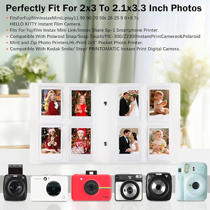 Veicevol 320-Pocket 2x3 Photo Album for Instax Mini and Polaroid, White | PU Leather Cover Keeps, Fits Instax Mini and Polaroid 2x3 Photos, Protects Travel, Wedding and Family Memories - Image 4