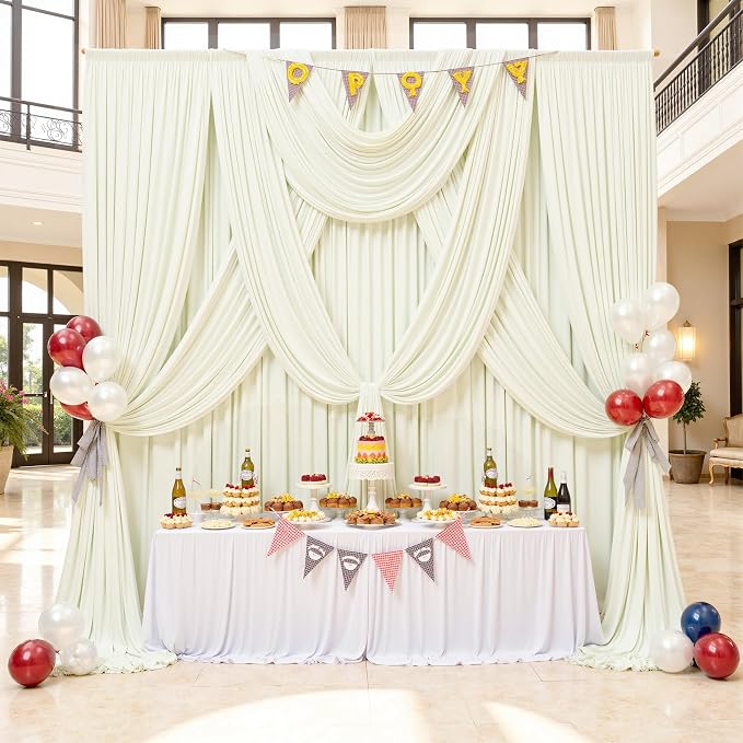 40x12 ft Ivory Backdrop Curtains for Weddings Parties, Birthdays and Photos | 8 Panels 5x12 ft, Wrinkle-Free Polyester Drapes, Washable, Ironable, 4 in Rod Pocket for Baby Showers Photography Background - Image 9