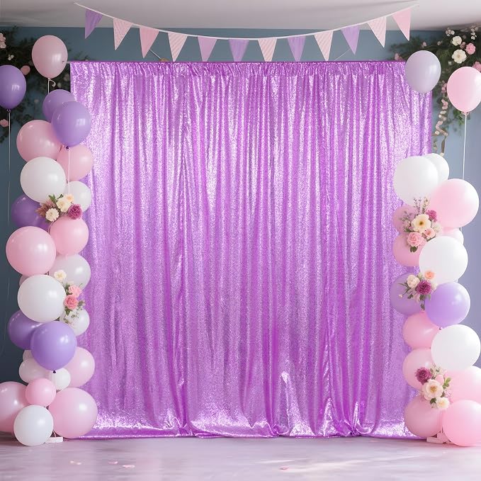 SquarePie 8x10ft Lavender Sequin Backdrop, High Density Non-Transparent Glitter Curtain for Photography, Birthday, Wedding Party Decorations, Thick Solid Background with 4" Rod Pocket, 1 Panel - Image 4