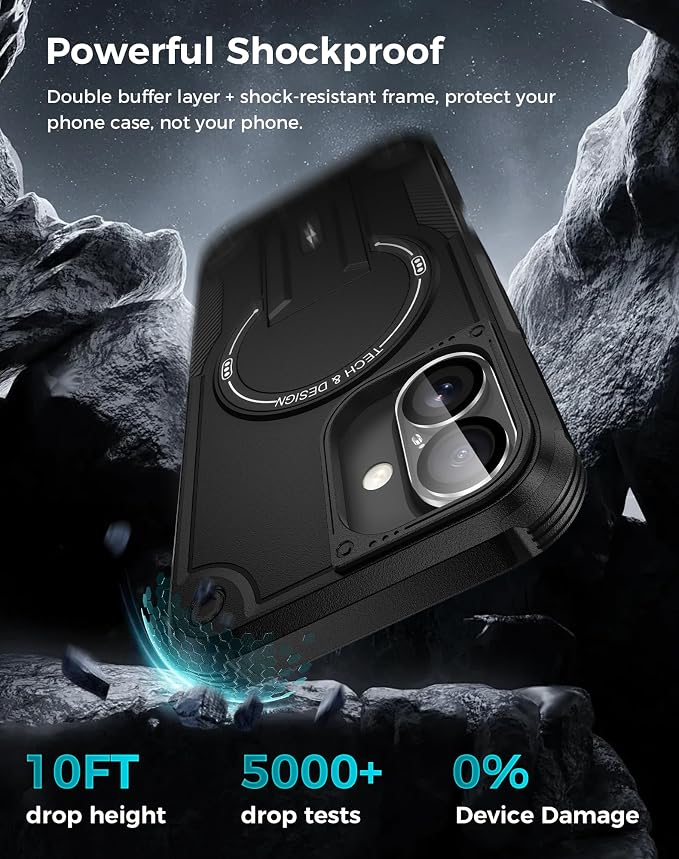 Goton 3 in 1 for iPhone 16 Plus Case with Privacy Screen Protector Black | Glass Camera Lens Protector,Compatible for MagSafe,Invisible Kickstand, Shockproof Phone Cover for iPhone16 Plus - Image 4