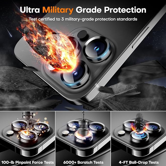 Camera Lens Protector for iPhone 17 Pro Max/17 Pro- Black | 9H Tempered Glass, Metal Individual Camera Cover, Accessories, Anti-drop, Case Friendly, HD Clear, Anti-Scratch - Image 5